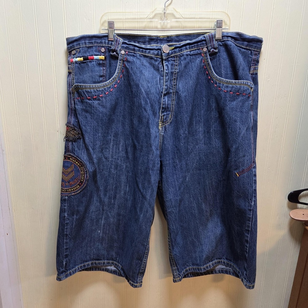 Miskeen Originals Shorts Mens 42 Blue Denim Skull Patch Bermuda Casual Summer